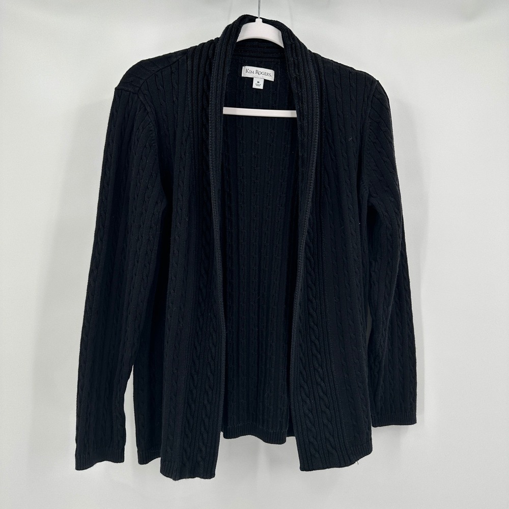 Womens Old Money Minimalist Open Front Cable Knit Cardigan Size M Capsule Black